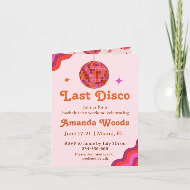 Invitation Retro Pink Orange Dernière discothèque Bachelorett (Devant)