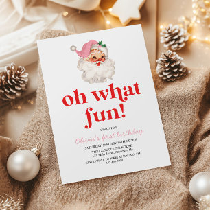 Invitation Retro Pink Père Noël oh quel plaisir anniversaire