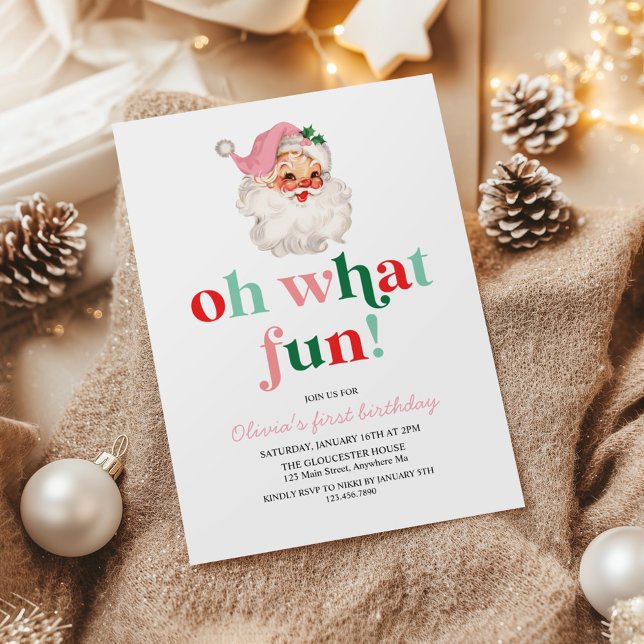 Invitation Retro Pink Père Noël oh quel plaisir anniversaire (Créateur téléchargé)