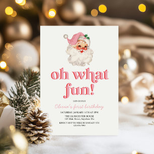Invitation Retro Pink Père Noël oh quel plaisir anniversaire