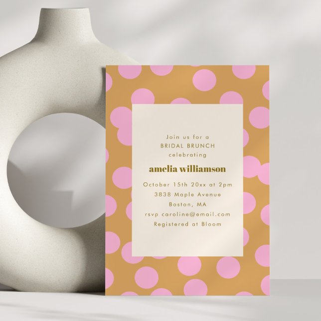 Invitation Retro Pink Poka Dot Bridal Brunch Douche moderne (Créateur téléchargé)