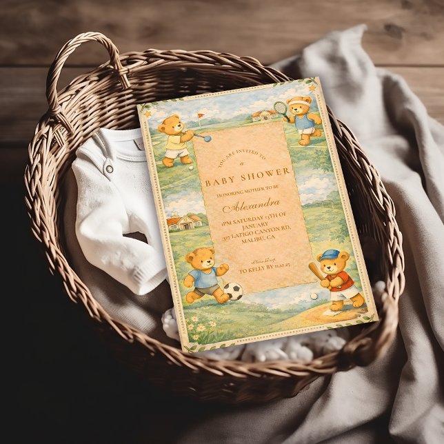 Invitation Retro Playground Teddy Bears Baby Shower (Créateur téléchargé)