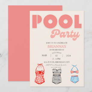 Invitation Retro Pool Party Femmes été Anniversaire