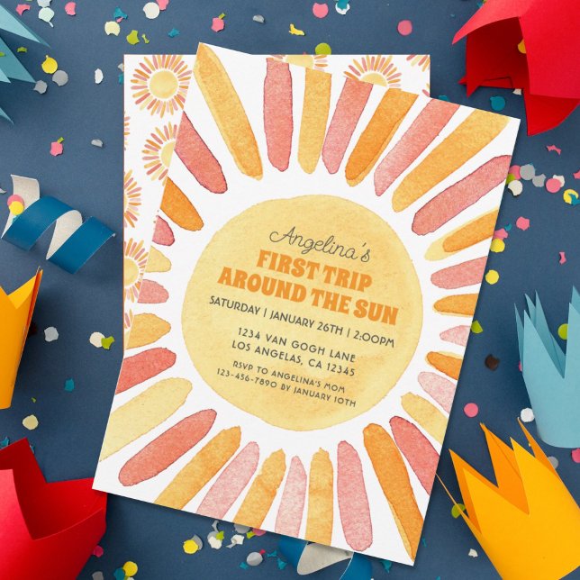 Invitation Retro Premier voyage autour du Soleil UN Anniversa (Créateur téléchargé)