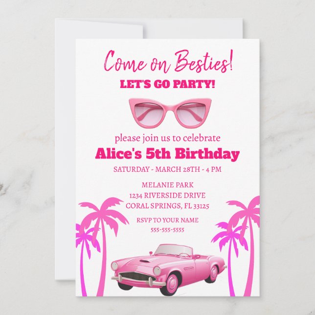 Invitation Retro Pretty Rose Malibu Stars Anniversaire (Devant)