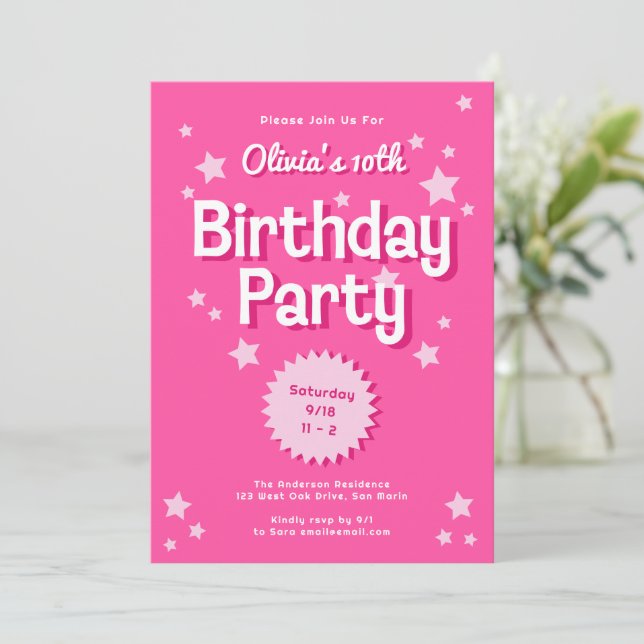 Invitation Retro Pretty Rose Stars Anniversaire (Debout devant)