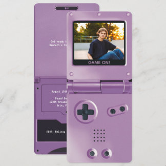 Invitation Retro Purple Handheld Gaming II Birthday