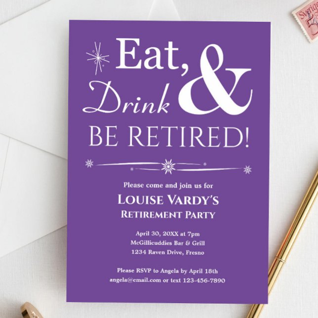 Invitation Retro Purple Mange Boire Et Retire (Créateur téléchargé)