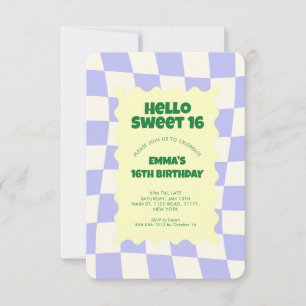 Invitation Retro Purple Super Checker Sweet 16