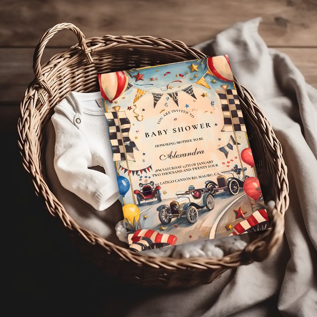 Invitation Retro Race Car Baby Shower (Créateur téléchargé)