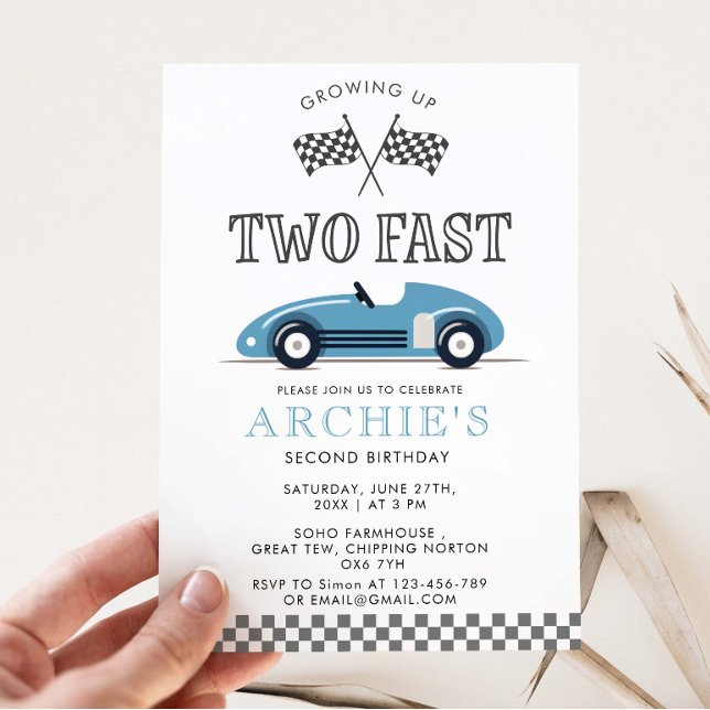 Invitation Retro Race Car Boy Deuxième Anniversaire (Créateur téléchargé)