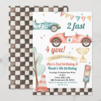 Retro Race Car Sibling Boys Anniversaire Invitatio