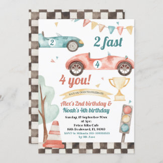 Invitation Retro Race Car Sibling Boys Anniversaire Invitatio