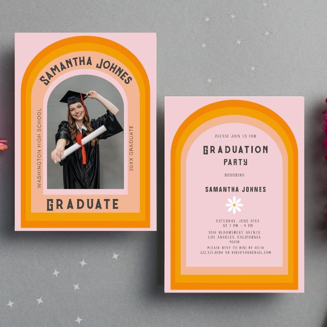 Invitation Retro Rainbow Arch Photo Graduation Party (Créateur téléchargé)