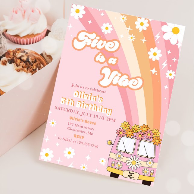 Invitation Retro Rainbow Five est un Vibe Super 5e anniversai (Créateur téléchargé)