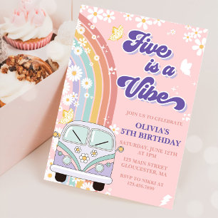 Invitation Retro Rainbow Five est un Vibe Super 5e anniversai