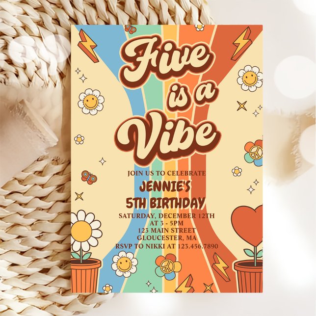 Invitation Retro Rainbow Five est une ambiance Anniversaire G (Créateur téléchargé)