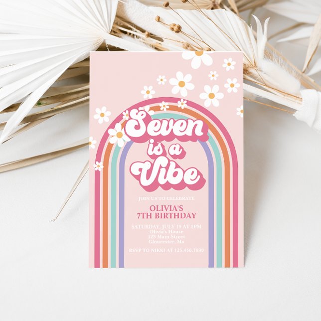 Invitation Retro Rainbow Seven est une Vibe 7e anniversaire (Créateur téléchargé)