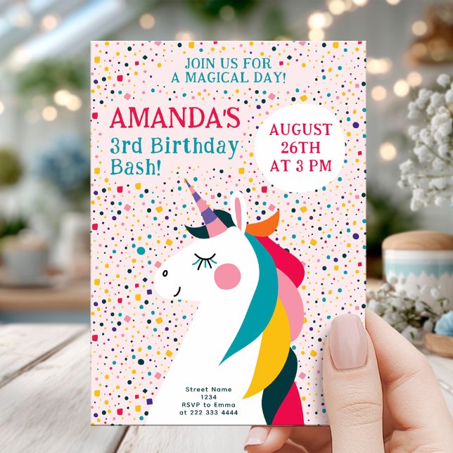 Invitation Retro Rainbow Unicorn Party (Créateur téléchargé)