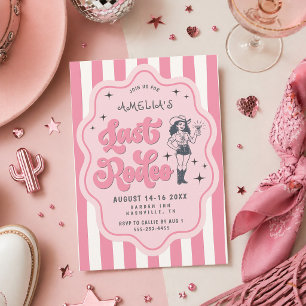 Invitation Rétro Rayures Roses Dernière Fête de Bachelorette