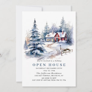 Invitation Retro Red Farm Grange Noël Open House