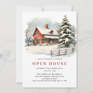 Invitation Retro Red Farm Grange Noël Open House