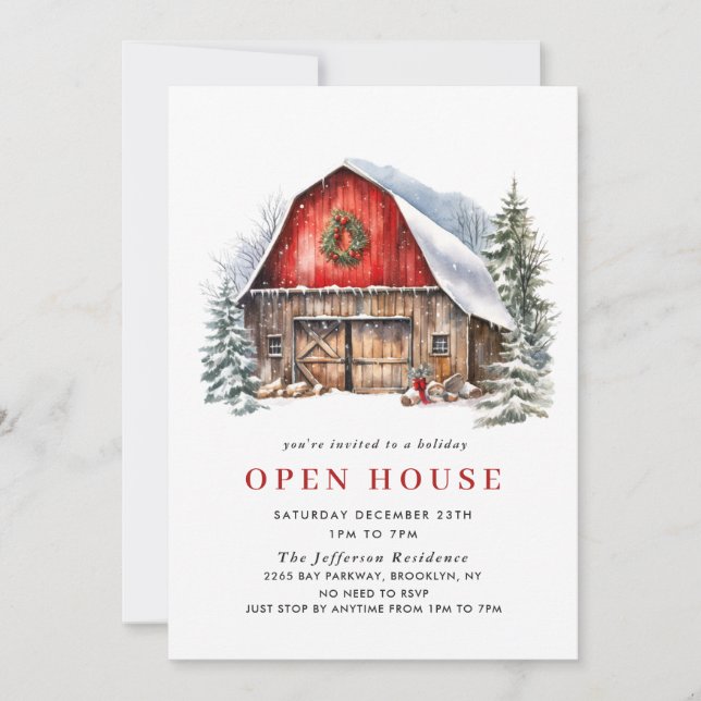 Invitation Retro Red Farm Grange Noël Open House (Devant)