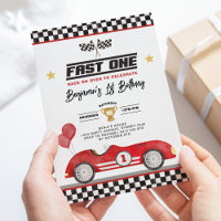 Retro Red Fast One Race Car Boy 1er Anniversaire