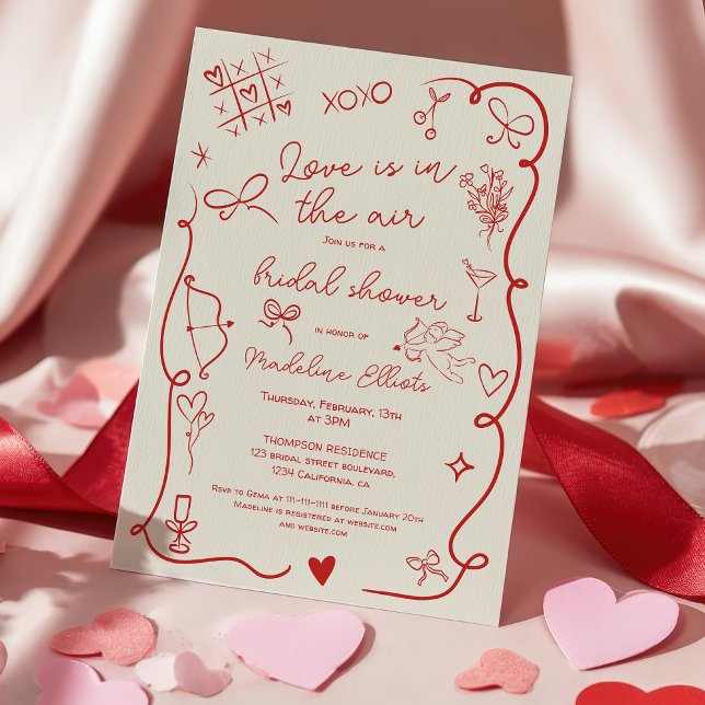 Invitation Retro Red Galentine Love in the air bridal shower (Retro Red Galentine Love in the air bridal shower Invitation)