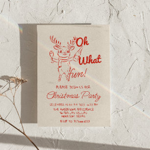 Invitation Retro Red Oh Quel Amusant Noël Reinder Party