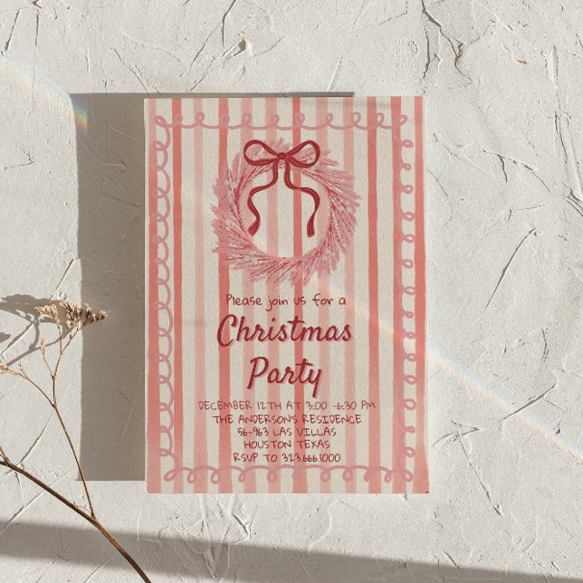 Invitation Retro Red Rose Drake Noël Bow Wreath Party (Créateur téléchargé)
