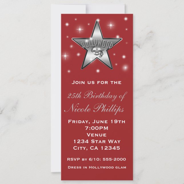 Invitation rétro Red & Silver Hollywood Star (Devant)