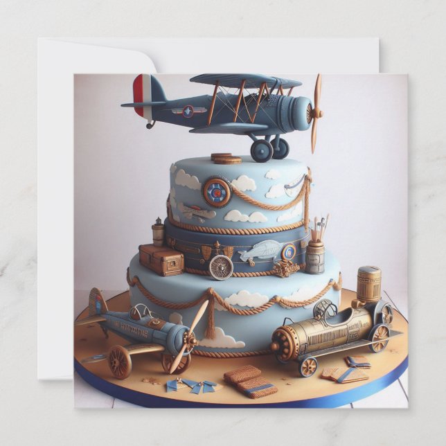 INVITATION RETRO REGARDER AVION THEMED AVION D'ANNIVERSAIRE (Devant)