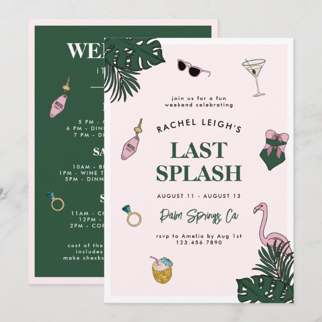 Invitation Retro Resort Dernier Splash Bachelorette Week-end (Devant / Derrière)