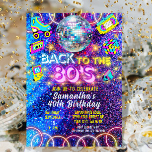 Invitation Rétro Retour aux Années 80 Couleurs Vives Néon Lum
