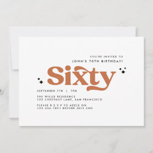 Invitation Retro retour blanc moderne minimaliste 60e anniver