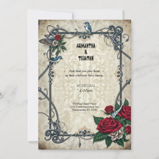 Invitation Retro Rockabilly Blue Bird Tattoo Goth Mariage