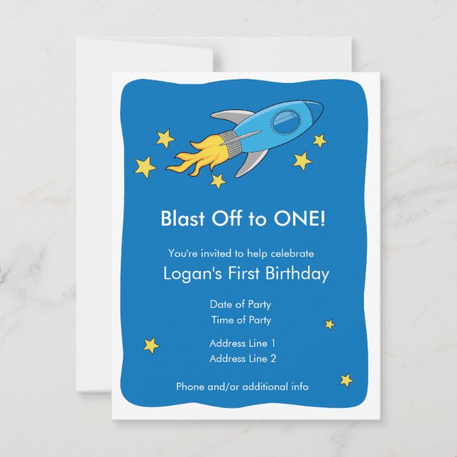 Invitation Retro Rocket Ship Blast Off Anniversaire Invitatio (Devant)
