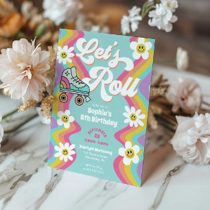 Invitation Retro Roller Sking Rainbow fête d'anniversaire