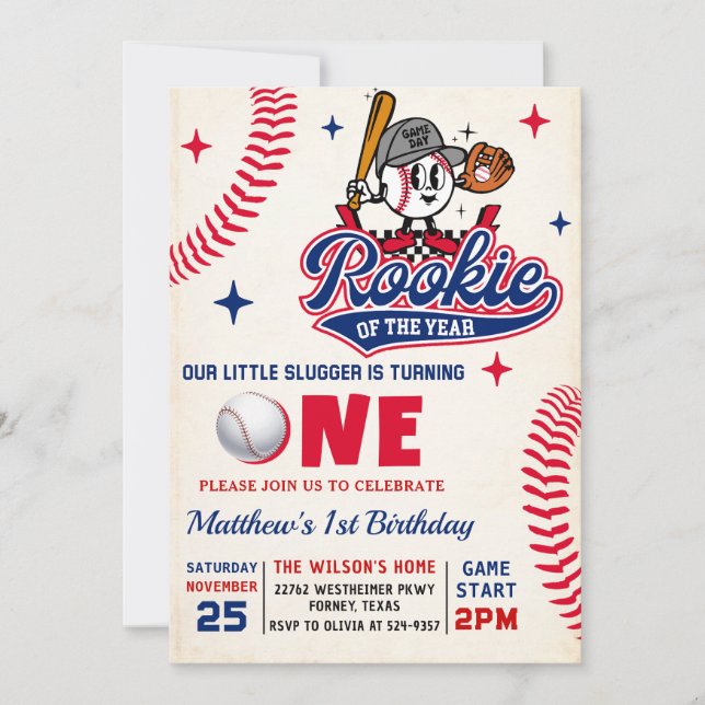 Invitation Retro Rookie Baseball 1er Anniversaire Photo (Devant)