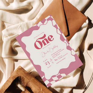 Invitation Rétro Rose à Carreaux pour 1er Annivers