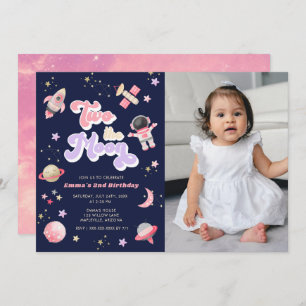 Invitation Retro rose deux l'espace lune Anniversaire