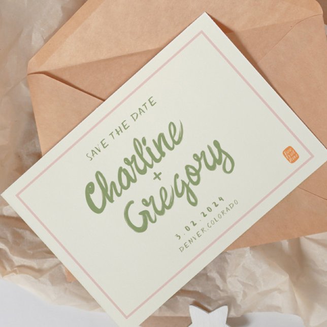 Invitation Rétro rose écriture de mariage Enregistrer la date (Créateur téléchargé)