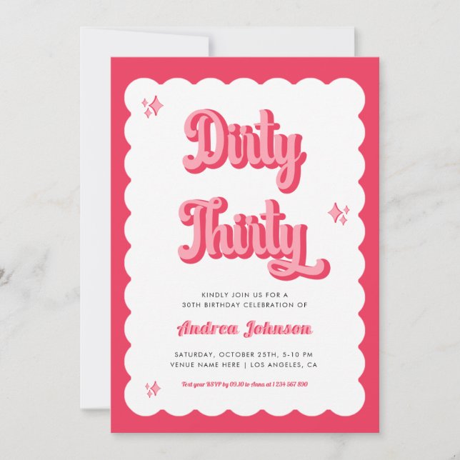 Invitation Retro rose et rouge Super sec Trente Anniversaire (Devant)