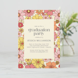Invitation Retro rose jaune Floral Super fête de graduation