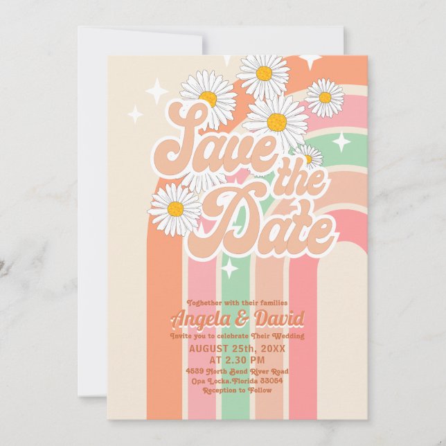 Invitation Retro rose orange arc-en-ciel Mariage enregistrer  (Devant)