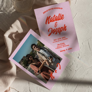 Invitation Rétro rose orange brillant Funky Bold Mariage uniq
