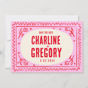 Invitation Rétro rose rouge écriture de mariage Enregistrer l