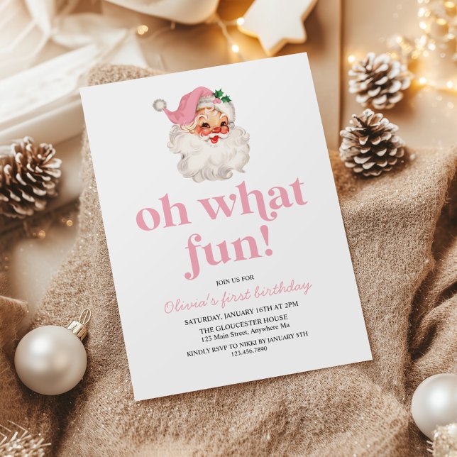 Invitation Retro rose Santa oh quelle fête d'anniversaire (Créateur téléchargé)