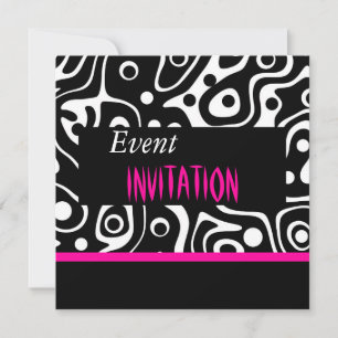 Invitation Retro rose vif noir blanc sauvage